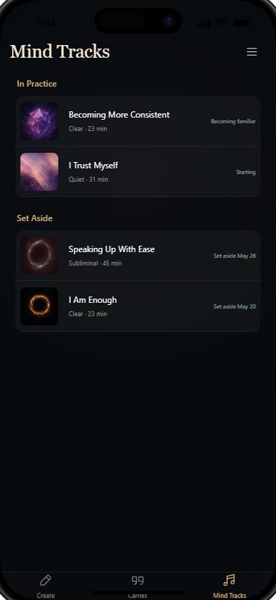 Private Mind Tracks library with tracks in practice and tracks set aside
